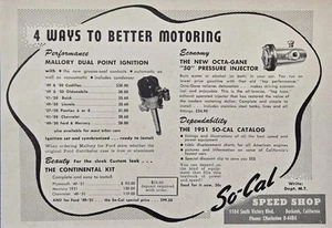 So-Cal Speed Shop Burbank CA piezas y kits de automóviles personalizados anuncio impreso de colección 1951 - Imagen 1 de 4