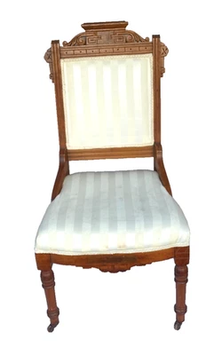 Antigua silla de salón victoriana Eastlake tallada en madera maciza tapizada - ¡Rara!! Foto 1 de 3