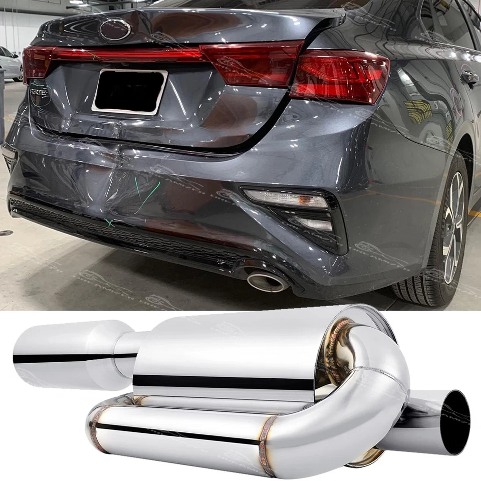 Pulido silenciador punta escape doble bucle cromado 2,5" en 4" para KIA Forte Forte5 Foto 1 de 4