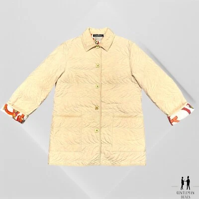 Chaqueta Acolchada Salvatore Ferragamo EE. UU. 8 Poliéster Beige Sólido Logotipo a Presión Botón Foto 1 de 4