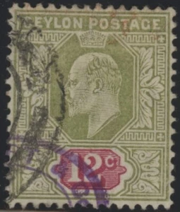 Ceylon Edward VII 12c sage green & rosine stamp SG 270 - Picture 1 of 1