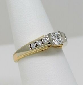 14 kt Multi-Tone Gold FLOATING DIAMOND + Accents Engagement Ring Size 6.25 B2518