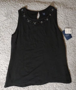 Blusa Doncaster Negra Seda Sin Mangas Nueva con Etiquetas Blusa Con Escote Estrás 10 - Imagen 1 de 21