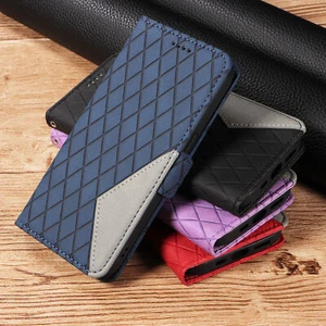 Splice Grid Leather Wallet Phone Case for Huawei P20 P30 P smart Z Nova 5T9  - Picture 1 of 16