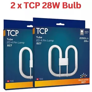 2 X TCP 2D 4 PIN 28W COMPACT FLUORESCENT LAMP / BULB, CFL 2050 LUMEN WARM WHITE - Picture 1 of 3