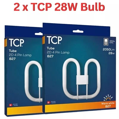 2 X TCP 2D 4 PIN 28W COMPACT FLUORESCENT LAMP / BULB, CFL 2050 LUMEN WARM WHITE