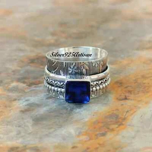 Sapphire Gemstone 925 Sterling Silver Spinner Designer Womens Unique Ring - Picture 1 of 4