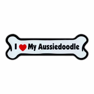 Imán, Hueso de Perro, Me encanta mi Aussiedoodle (Pastor Australiano, Caniche), 7" x 2" Foto 1 de 3