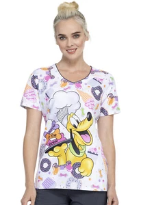 Pluto Cherokee Scrubs Tooniforms Disney V Neck Top TF668 MKGB - Picture 1 of 6