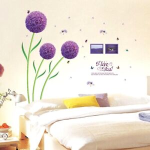 BIBITIME Purple Hydrangea Photo Frame Decal Butterflies Bedroom Wall Stickers