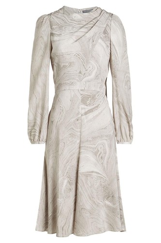 Abito sciarpa drappeggiata Alexander McQUEEN $2795 grigio stampa marmo seta crepe nuovo con etichette