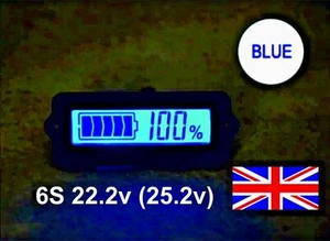 Battery Capacity Indicator LCD Blue Display 6S 22.2V (25.2v) Li-ion LiPo eBike - Picture 1 of 10