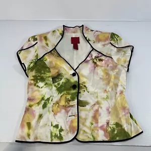 JS Collections Womens 10 Blouse Black Flowers Print Button Flutter Sleeve - Picture 1 of 10