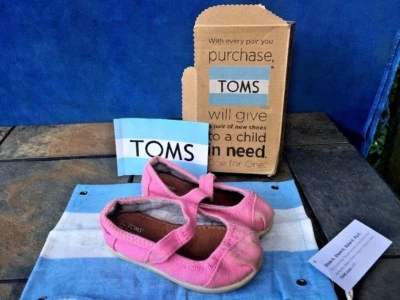 SALE TOMS Tiny Canvas CORDONES Pretty Pink Ballet Flats Shoes Girl Sz 6 6T ❤️b2 - Image 1 of 4