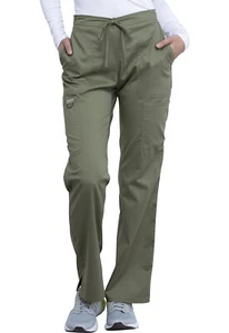 Cherokee Workwear Scrub Mid Rise Flare Drawstring Petite Pants WW120P OLV Olive - Picture 1 of 6