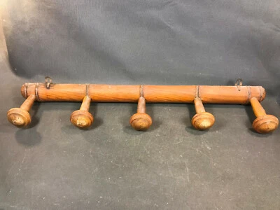 Ancien porte manteau en bois de bistrot vintage années 1950 patères bois tourné - Photo 1/4