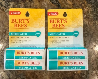 2X 2 PACK Burt's Bees NUEVO Bálsamo labial hidratante medicado mentol labios agrietados Foto 1 de 2