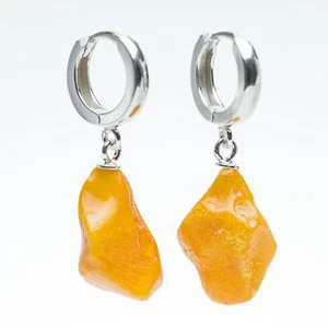 Baltic Amber Hoop Earrings Amber Silver Dangle Earrings Amber Raw Earrings - Picture 1 of 10