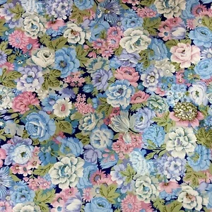 Arthur Sanderson 10.88m x 1.23m Floral Rose Curtain Fabric Blue Pink Material - Picture 1 of 6