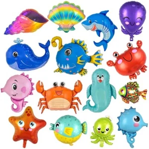 Large Shark Dolphin Mermaid Nemo Sea Animals Helium Foil Balloons Kids Birthday - Picture 1 of 25