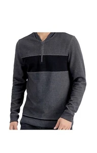 $50 Alfani Mens Gray Baseball Ottoman Henley Neck Quarter-Zip Sweater Size Large - Picture 1 of 5