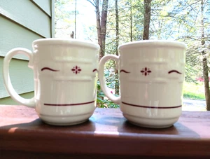 Longaberger Woven Traditions Pottery Traditional Red White Coffee Mugs Set of 2 - Picture 1 of 7