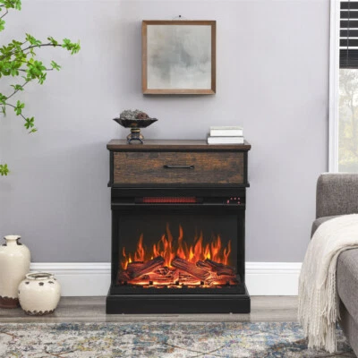 25 inch Stand Side Table with 3-Sided glass Electric Fireplace - Image 1 of 4
