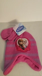 Disney Frozen Pink and Purple Anna & Elsa Hat & Mittens Todder Size 2T New - Picture 1 of 1