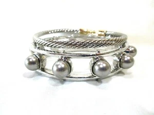 Lot of 2 Silver Tone Cuff Bracelets Hinged w/Studs & Chain w/Hook Close - Picture 1 of 3