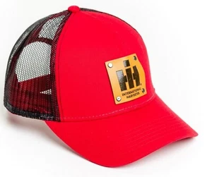 Red International Harvester Faux Leather Emblem Hat with Black Mesh Back - Picture 1 of 1