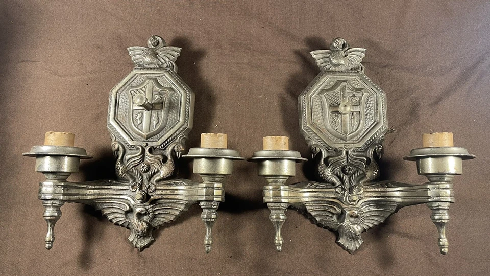 Антикварная пара чугунных настенных бра светильников - Изображение 1 из 4