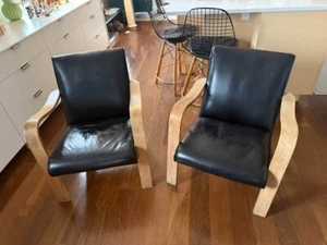 Vintage Thonet Mid-Century Modern leather and wood armchairs (pair) - Picture 1 of 5