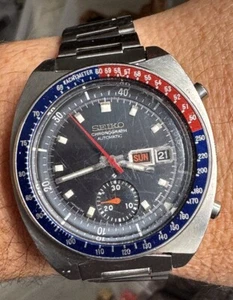 June 1973 Seiko 6139-6005 Blue Pogue Pepsi Bezel Chronograph Bracelet SERVICED - Picture 1 of 24