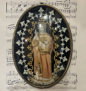 Seltenes großes antikes französisches Reliquiar / Ex Voto Jesus Herz Seide um 1880 - Bild 1 von 5