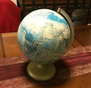 1960's Rand McNally 12" Diameter Raised World Portrait Globe With Box Metal Base - Picture 1 of 8