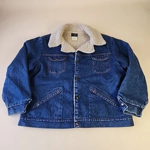 Vtg Wrangler Denim Yellowstone Jean Coat 70s Sherpa Lined Barn Chore Jacket XXL  - Picture 1 of 8