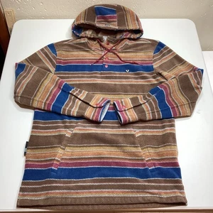 Vissla Eco-Zy Hooded Popover Men's Medium Sweatshirt Brn/Blu/Red Striped - Picture 1 of 13