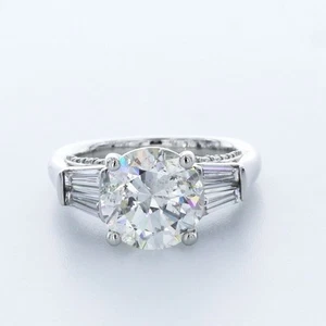 5.6CT NATURAL DIAMOND G/SI1 ROUND CUT 14K WHITE GOLD 4-PRONG CLASSIC ACCENT RING - Picture 1 of 4