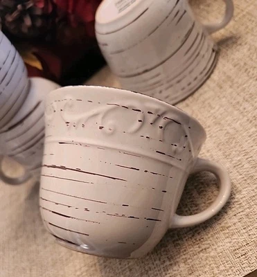 Juego de 4 tazas de café blancas envejecidas Pfaltzgraff Everyday "Enrejado"  Foto 1 de 4