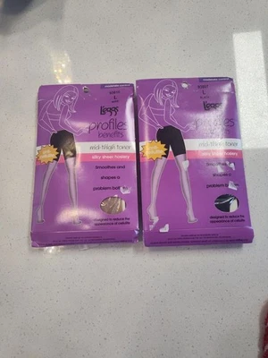L'eggs Profiles Benefits Mid-Thigh Toner 2 pairs Large Nude and Black SEALED New - Image 1 of 4