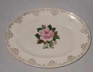 Vintage Paden City Keramik 22K Gold Rose Floral Oval Servierplatte 1930er USA - Bild 1 von 7