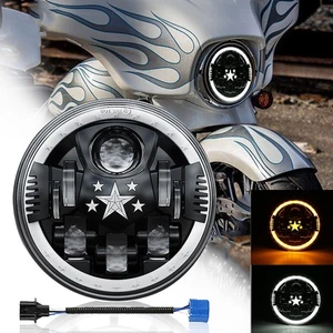 7" Inch LED Headlight Round Star Halo DRL For Street Electra Glide Road King - Picture 1 of 13