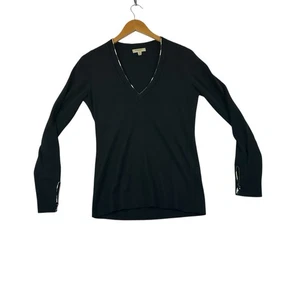 Burberry London Sweater Women's Sz M Black Cashmere Blend Pullover Nova Check - Picture 1 of 15