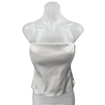 Top corto Aritzia TEN blanco seda satinado tubo bandeau sin tirantes sin mangas talla XL Foto 1 de 4