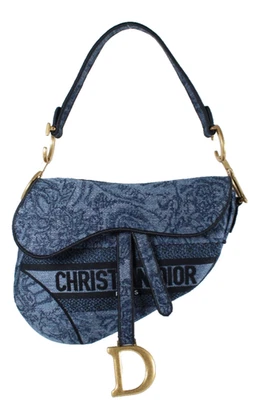 Bolso de montar CHRISTIAN DIOR $4,200 Denim Azul Floral Bordado Lona Foto 1 de 4