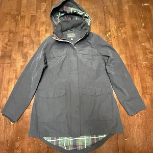 Pendleton Rain Jacket Plaid Liner Women L Dark Navy Full Zip Hooded Waterproof - Picture 1 of 12