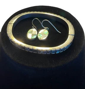 Set 925 Abalone Ohrringe & Stretch Armband silberfarben durchbohrt Hänger Haken - Bild 1 von 15