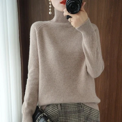 Women Autumn Winter Turtleneck Sweater Slim Solid Knitted Cashmere Pullover UK - Image 1 of 4