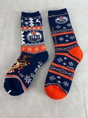 Edmonton Oilers Ugly Christmas Sweater Crew Medium Socks 2 Pairs - Image 1 of 2