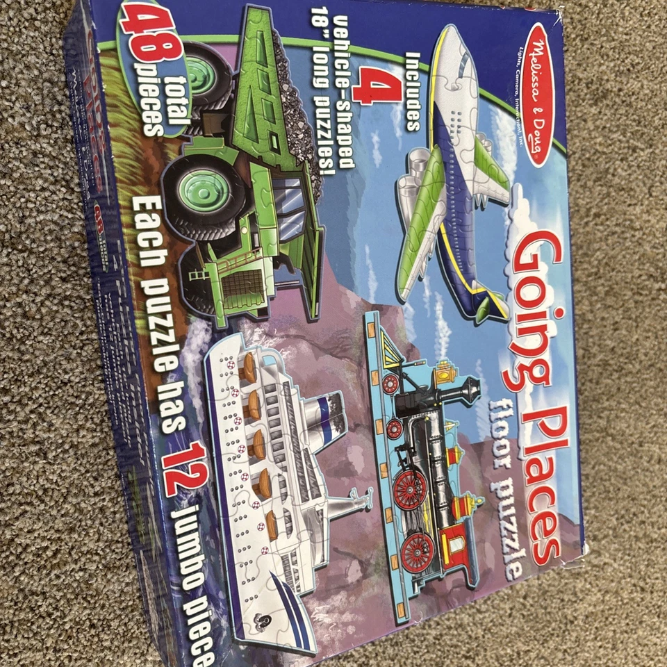 Melissa & Doug Floor Puzzle Going Places 4 Vehicles Ship Airplane Train Complete - Image 1 of 1